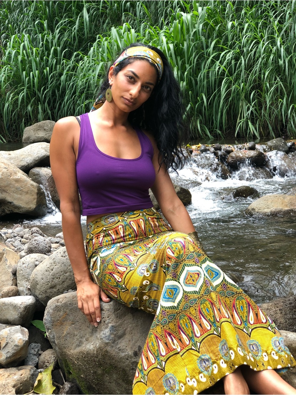 Gold Ankara African wax print skirt with boho Patterned Maxi